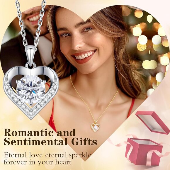 Women Moissanite Heart Pendant Necklace Sterling Silver 1ct Love Gift - Picture 7 of 7